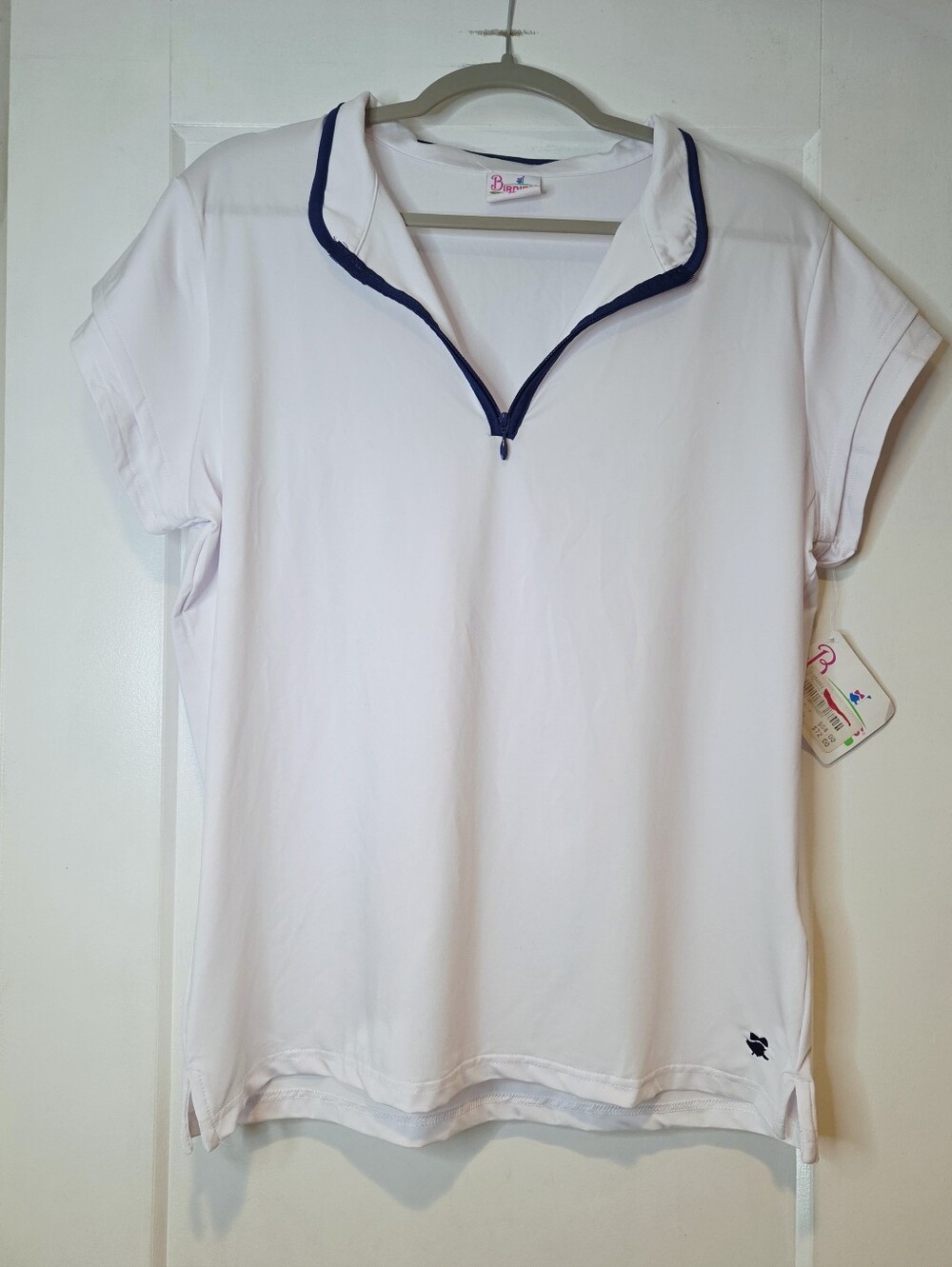 Birdies and Bows Lob Shot White Navy Golf Polo NWT XL